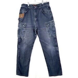 Wrangler Pants Men 34x38 Blue Ripstop Cargo Utility Canvas Double knee Workwear